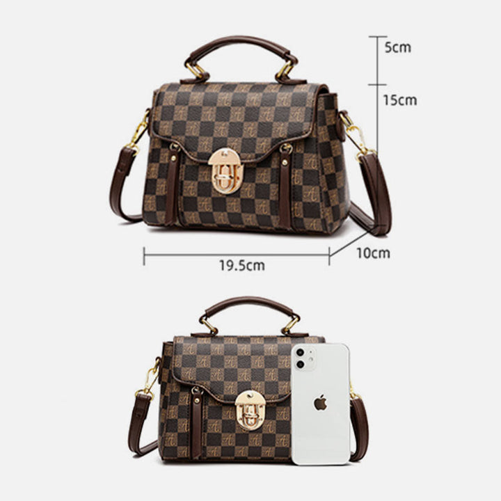 Klassische karierte Prägung Handtasche Damen Vegan Leder Retro Umhängetasche