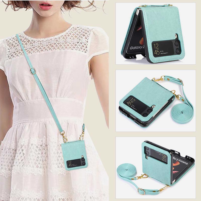 Samsung Galaxy Z Flip 3 Handyhülle, einfarbige Crossbody-Handytasche mit Kartenfach