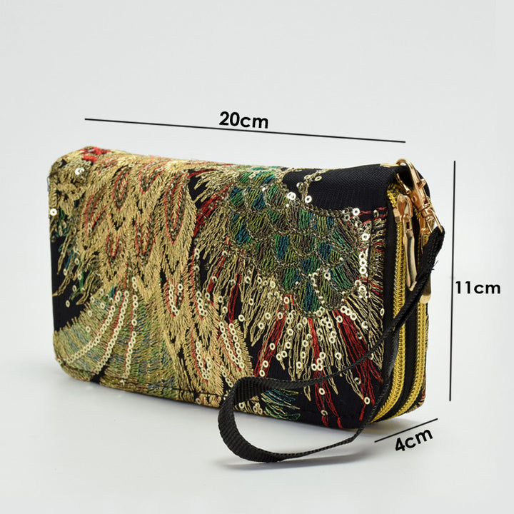 Vintage National Pfau Stickerei Lange Brieftasche Clutch
