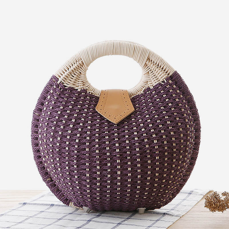 Lässige, runde Rattan-Handtasche