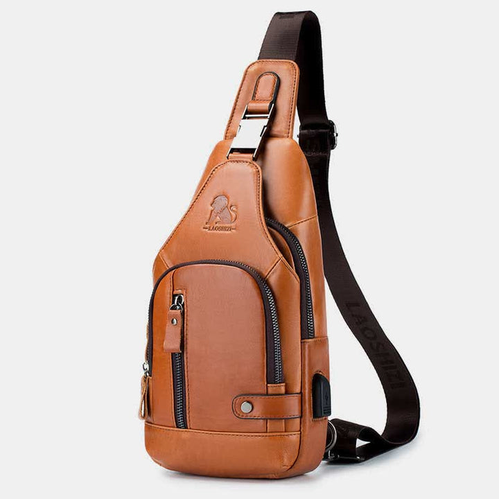 Schultertasche aus echtem Leder, lässiger Outdoor-Schulterrucksack, Brust-Tagesrucksack