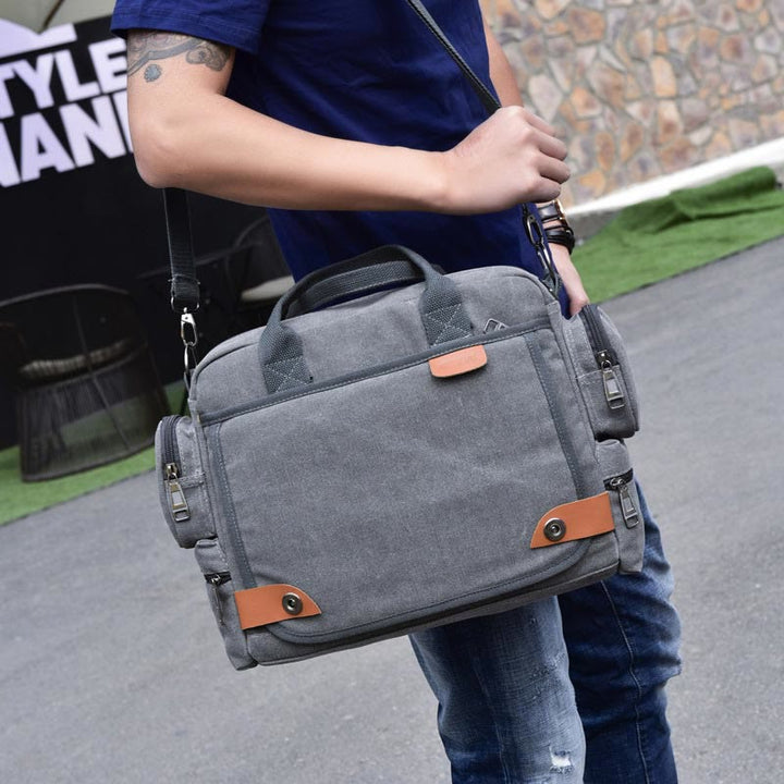 Messenger Bag für Herren, lässige Umhängetasche aus Canvas mit mehreren Taschen