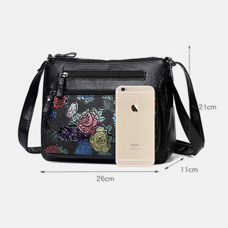 Damen Umhängetasche mit mehreren Taschen und Blumenmuster, geräumige Schulterhandtasche, Geldbörse