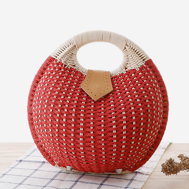 Lässige, runde Rattan-Handtasche