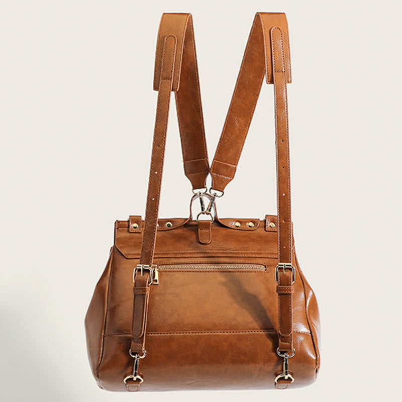Rucksack für Damen, Vintage, Ölwachsleder, multifunktionale Umhängetasche