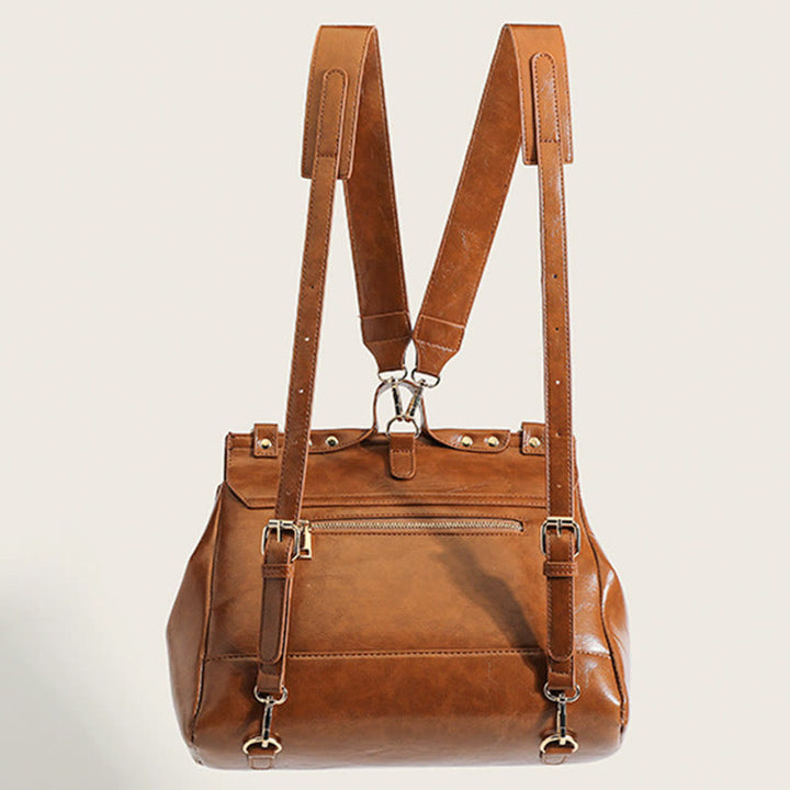 Rucksack für Damen, Vintage, Ölwachsleder, multifunktionale Umhängetasche