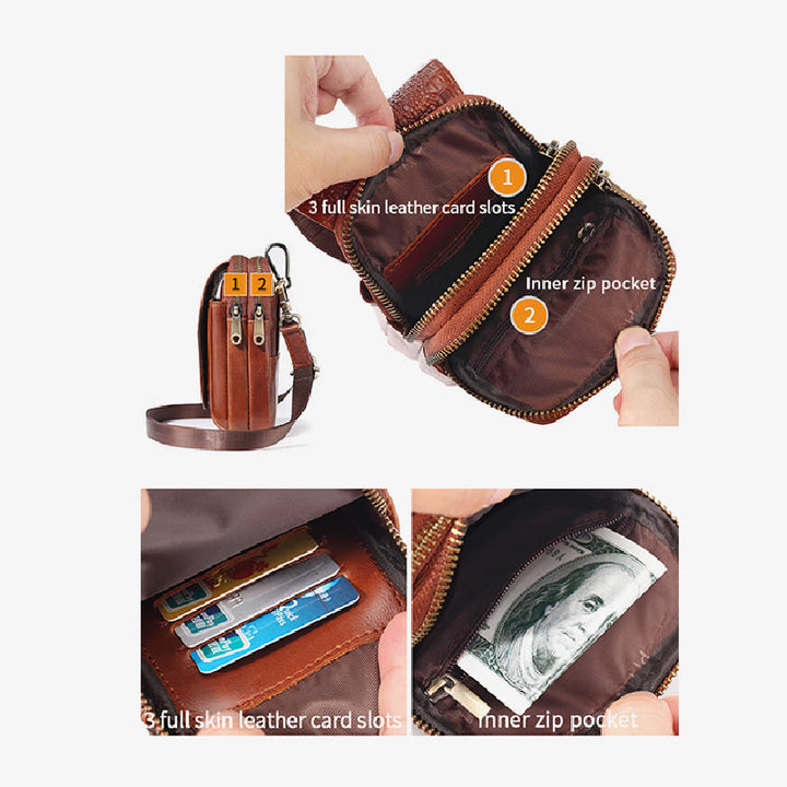Handytasche aus Leder für Herren, langlebig, multifunktional, zum Tragen auf dem Gürtel, Hüfttasche