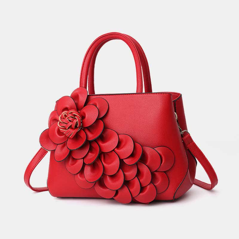 Damen Floral Elegante Schultertasche Vegan Leder Handtasche Satchel Geldbörsen