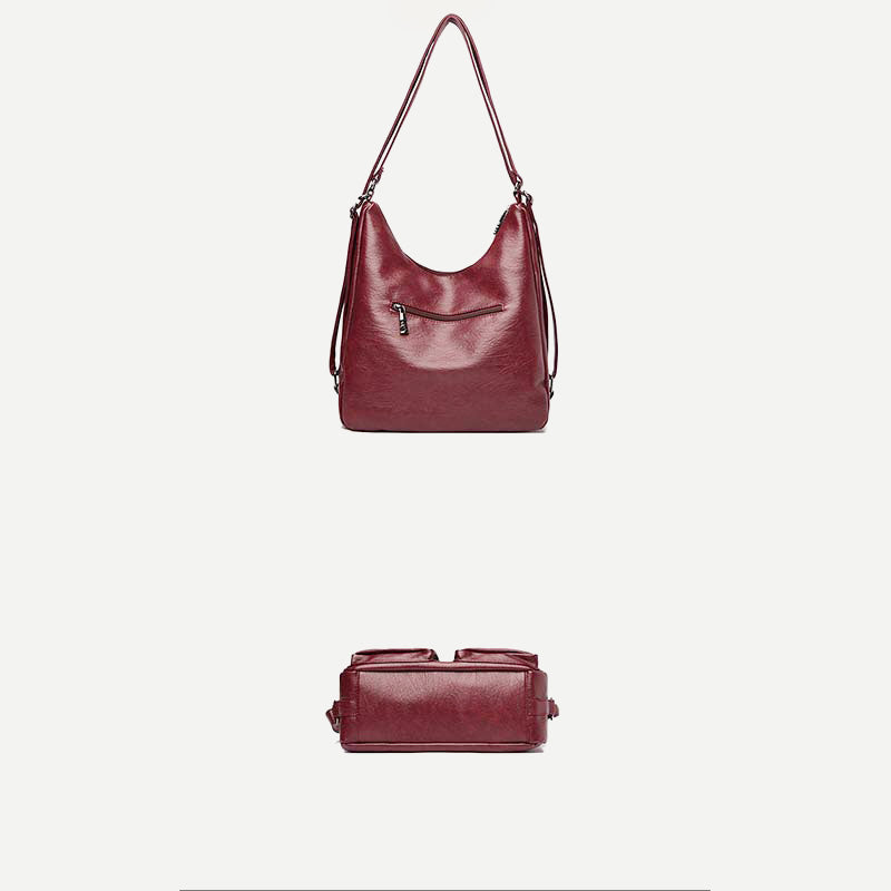 3-Wege-Rucksack mit mehreren Taschen, Umhängetasche aus Leder mit Reißverschluss