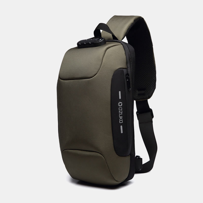 Modische Schultertasche mit mehreren Taschen, Brusttasche mit Passschloss und USB-Ladeanschluss