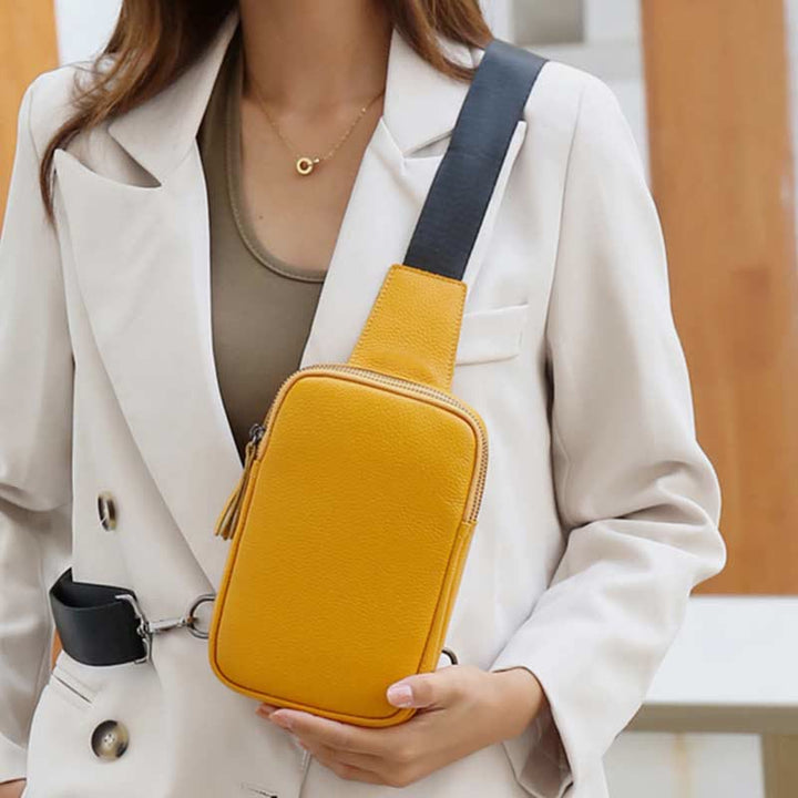 Schultertasche aus echtem Leder mit doppeltem Reißverschluss für Damen, wasserdichte Umhängetasche für Handys
