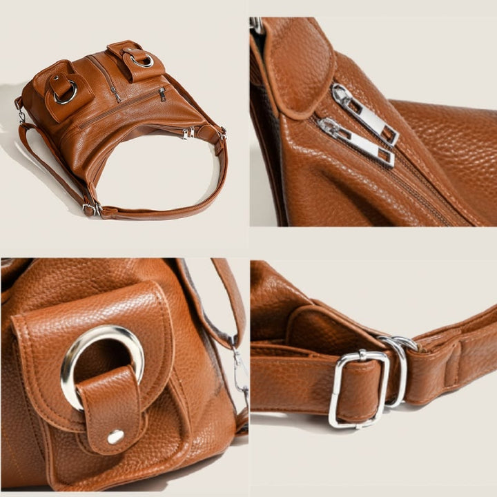 Umwandelbarer Rucksack aus weichem Leder mit zwei Fächern für Damen