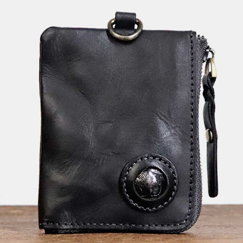 Geldbörse für Herren, multifunktional, weiches Leder, Vintage, täglicher Reißverschluss - Schwarz - image 17