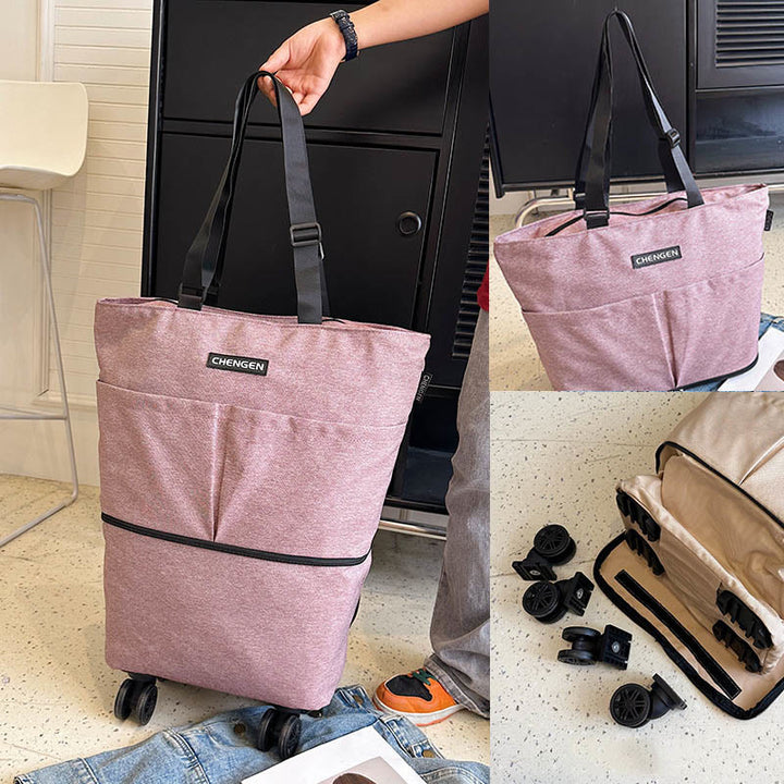 Supermarkt Rolling Tote Abnehmbare Faltbare Räder Schulter Handtasche Für Frauen