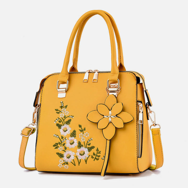 Florale Lederhandtasche für Damen, elegante Umhängetasche