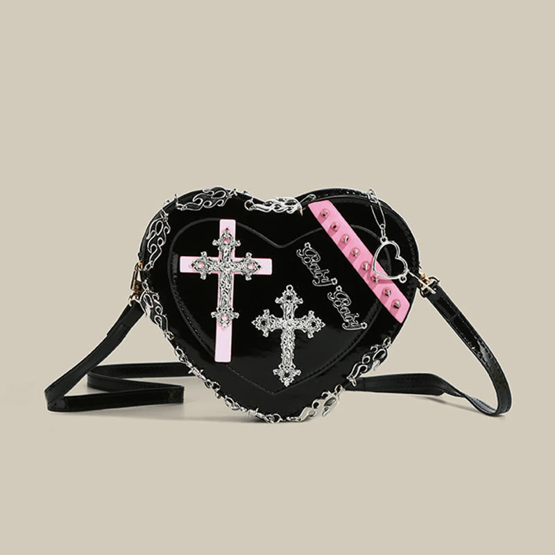 Gothic Herzform Geldbörse Damen Kreuz Nieten Umhängetasche