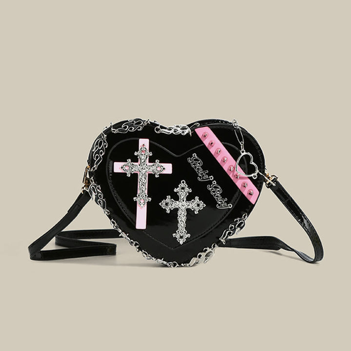 Gothic Herzform Geldbörse Damen Kreuz Nieten Umhängetasche