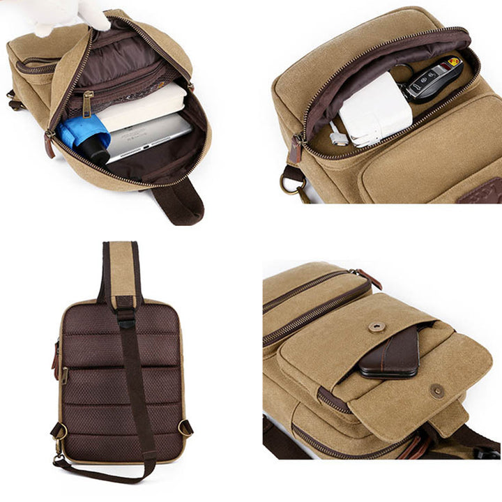 Herren Canvas Sling Bag Multi-Pocket Kratzfeste Umhängetasche