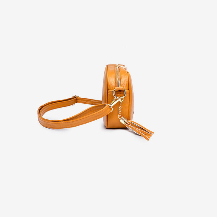 Umhängetasche für Damen mit Quaste, einfarbig, lässige Ledertasche