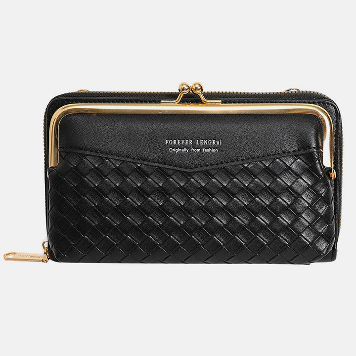 Kleine Umhängetasche Geldbörse Handytasche Damen Mini gewebtes Leder Schultertasche