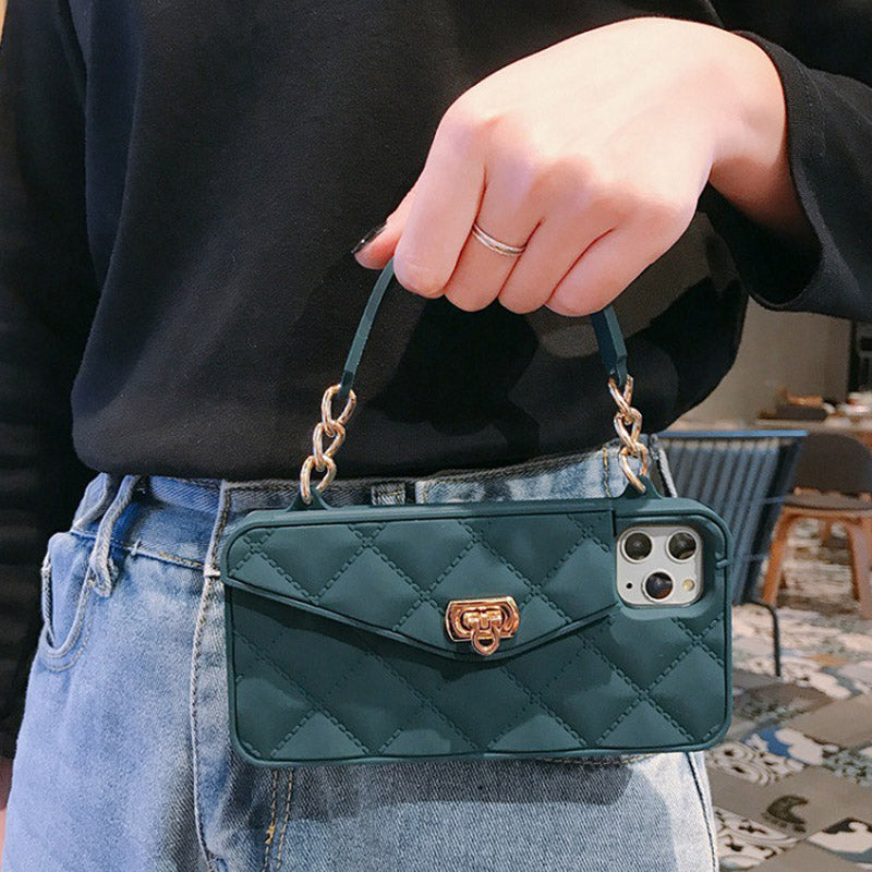 Handtaschenhülle mit Kartenhalter für iPhone, Silikon, stoßfeste Luxus-Telefontasche