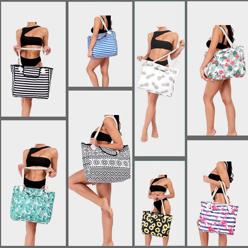Sommer-Strandtasche für Damen, bedruckte Canvas-Handtasche mit großer Kapazität