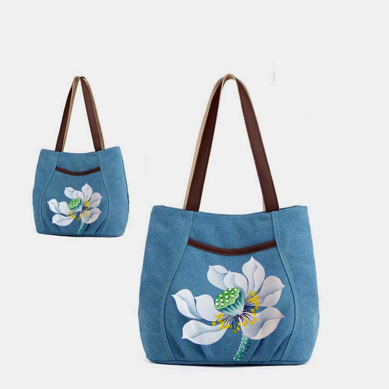 Lässige Canvas-Tragetasche mit mehreren Taschen für Damen, Umhängetasche mit Henkel