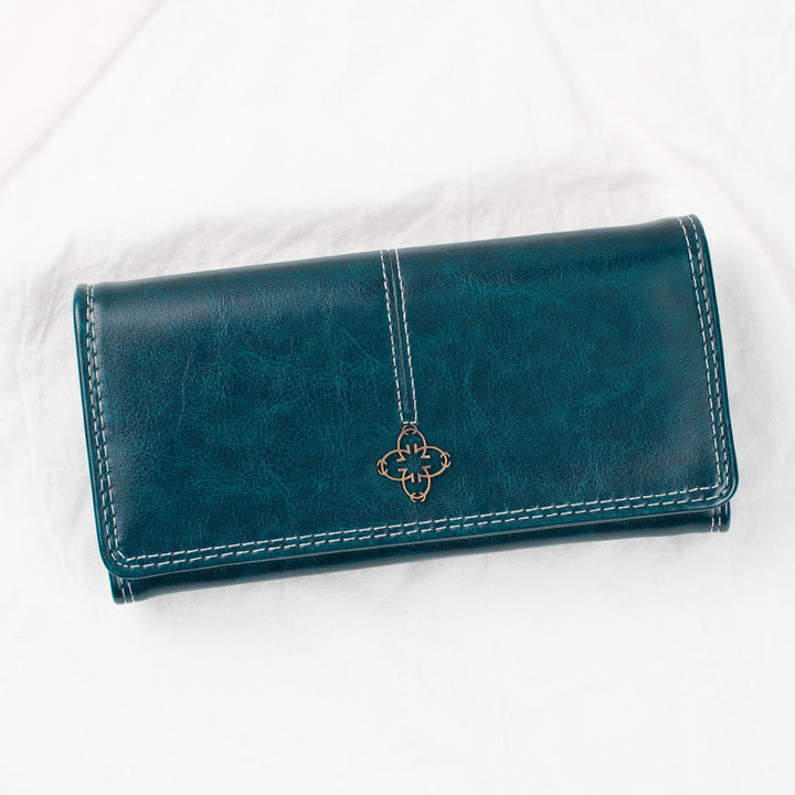 Eleganter, langer Retro-Geldbeutel aus Wachsleder für Damen