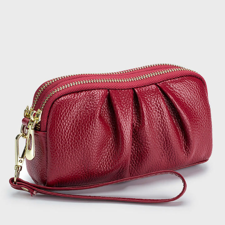 Clutch aus Rindsleder mit zwei Fächern, Handgelenktasche für Damen
