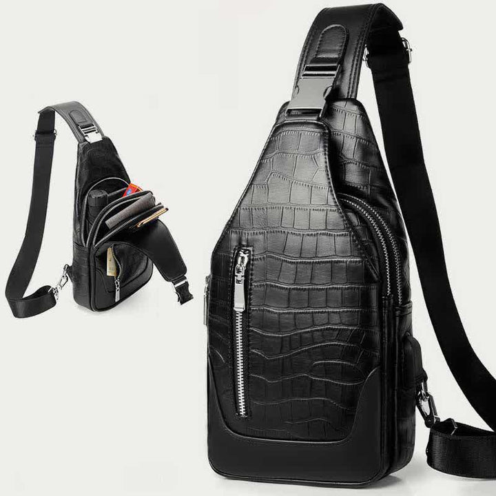 Sling-Rucksack aus Krokodil-Maserungsleder für Herren, Schultertasche, Reise-Tagesrucksack