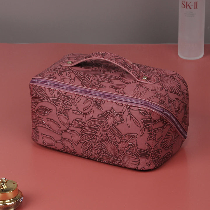 Kosmetiktasche für Damen, Reisetasche aus PU-Leder mit Vintage-Druck