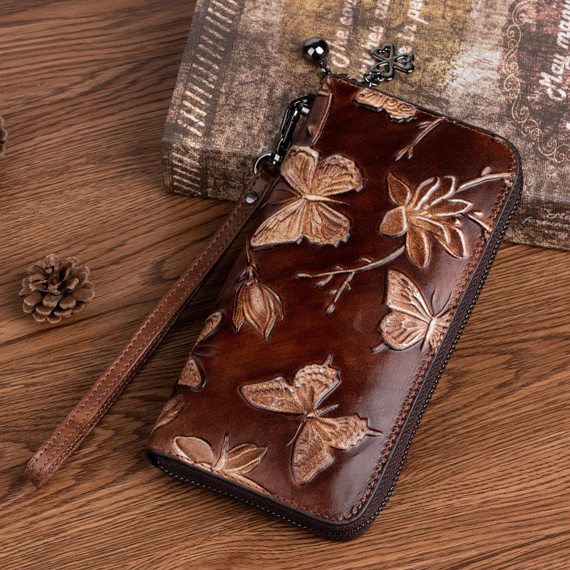 Retro Schmetterling Handtasche Frauen Elegante Lange Große Raum Leder Brieftasche
