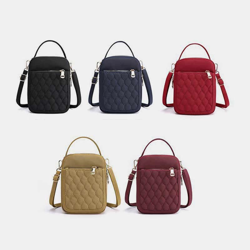 Kleine Umhängetasche für Damen, gesteppte Handtasche mit dreifachem Reißverschluss für Handy
