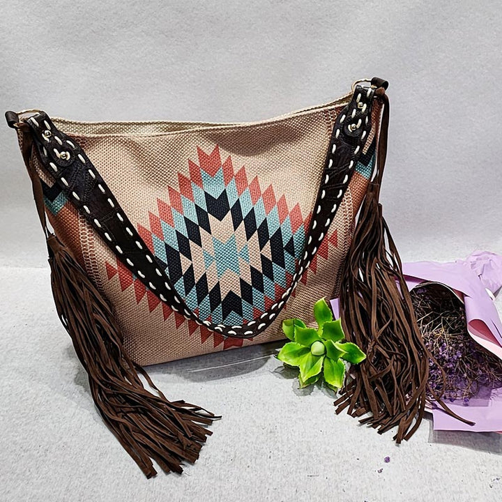 Damen-Einkaufstasche, modisch, böhmische Quaste, Umhängetasche, Vintage-Boho-Handtaschen