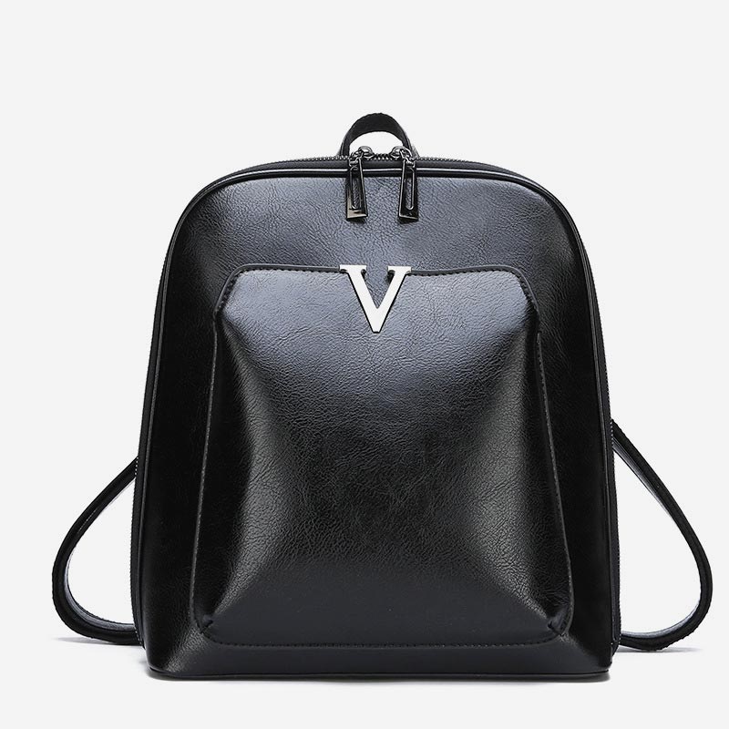 Retro PU Leder Daypack Frauen Casual Rucksack Geldbörse Reißverschluss Schultertasche