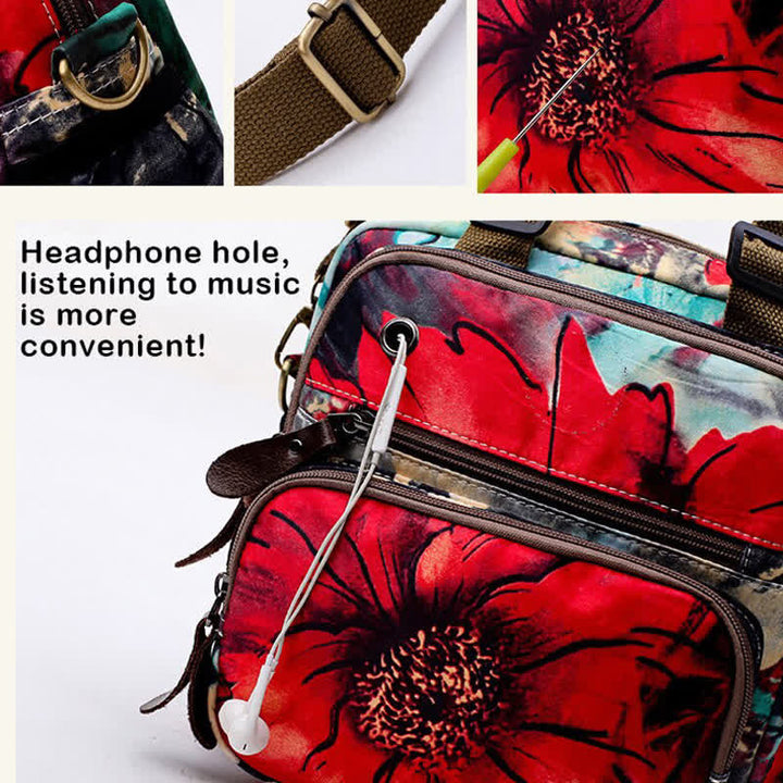 Multifunktionaler wasserdichter Rucksack mit Blumendruck, Wickeltasche mit Blumenmuster, Umhängetasche 
