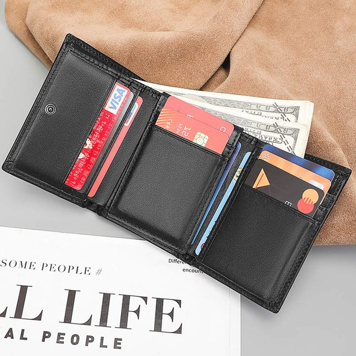 RFID-Geldbörse aus Leder für Herren, schmale Vordertasche, dreifach faltbare Geldbörse