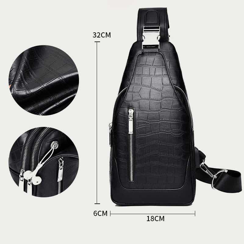 Sling-Rucksack aus Krokodil-Maserungsleder für Herren, Schultertasche, Reise-Tagesrucksack