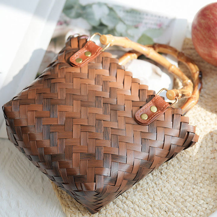 Strohtasche für Damen, Handtasche mit Retro-Bambusmuster