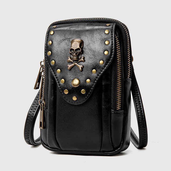 Handytasche für Damen, schwarze, tragbare Reisetasche im Punk-Stil