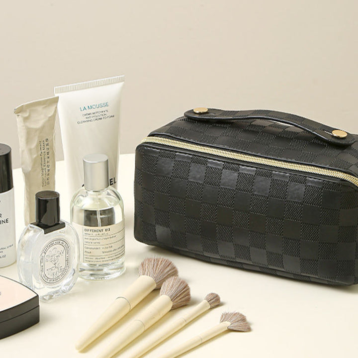 Kosmetiktasche für Damen, Reise, praktische Make-up-Tasche aus PU-Leder