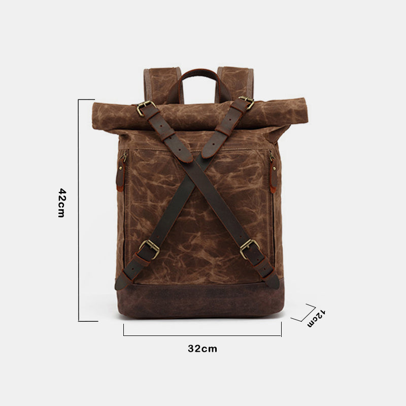 Unisex Leder Canvas gewachster Rucksack Reiserucksack wasserdichte Laptoptasche