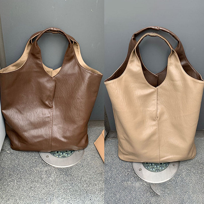 Leder Tote Schultertasche für Frauen Doppelseitige Hobo Geldbörse Bucket Handtasche