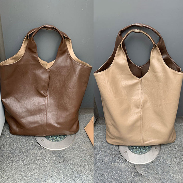 Leder Tote Schultertasche für Frauen Doppelseitige Hobo Geldbörse Bucket Handtasche