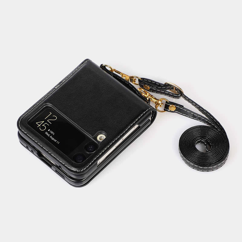 Handyhülle für Z Flip 4 Crossbody Clamshell Lederschutzhülle