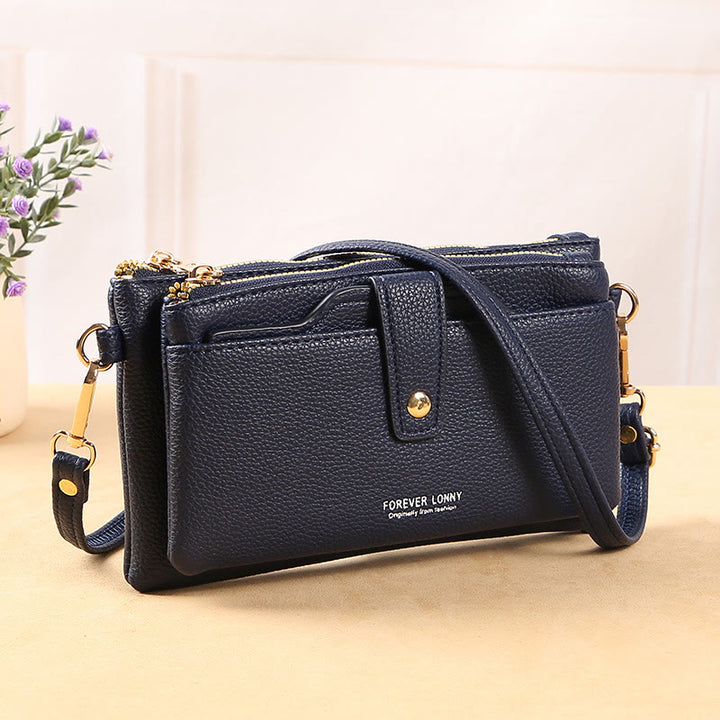 Handytasche mit zwei Fächern für Damen, multifunktionale Umhängetasche aus Leder