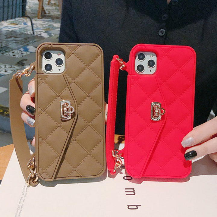 Handtaschenhülle mit Kartenhalter für iPhone, Silikon, stoßfeste Luxus-Telefontasche