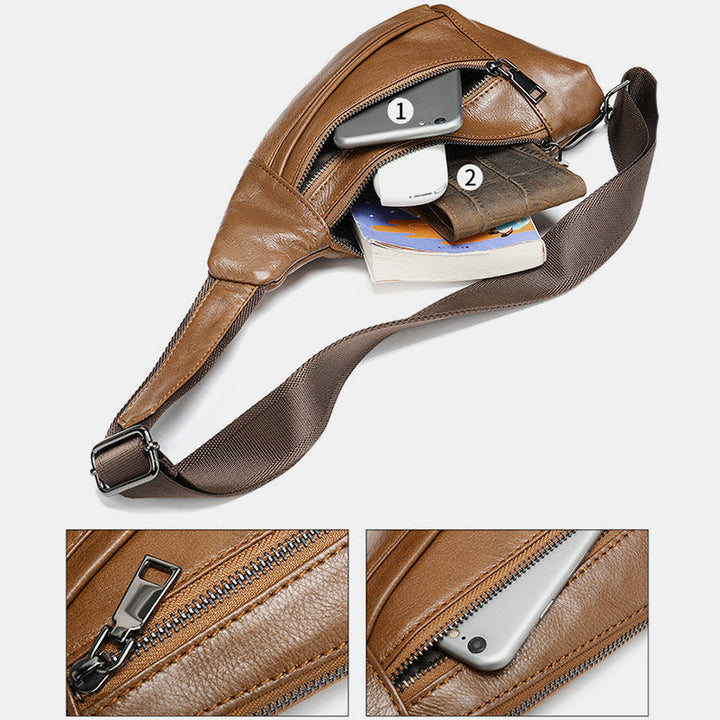 Schultertasche aus echtem Leder mit mehreren Taschen