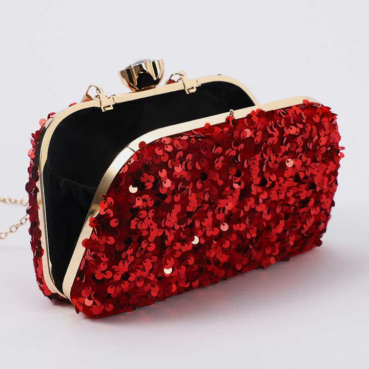 Damen Glitzer Clutch Perlen Pailletten Party Abendtasche mit Umhängegurt
