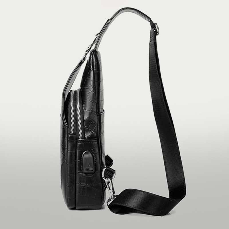 Sling-Rucksack aus Krokodil-Maserungsleder für Herren, Schultertasche, Reise-Tagesrucksack